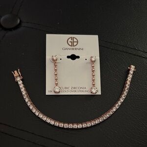 Giani Bernini 18k Rose Gold over SS Cubic Zirconia Earrings & Tennis Bracelet